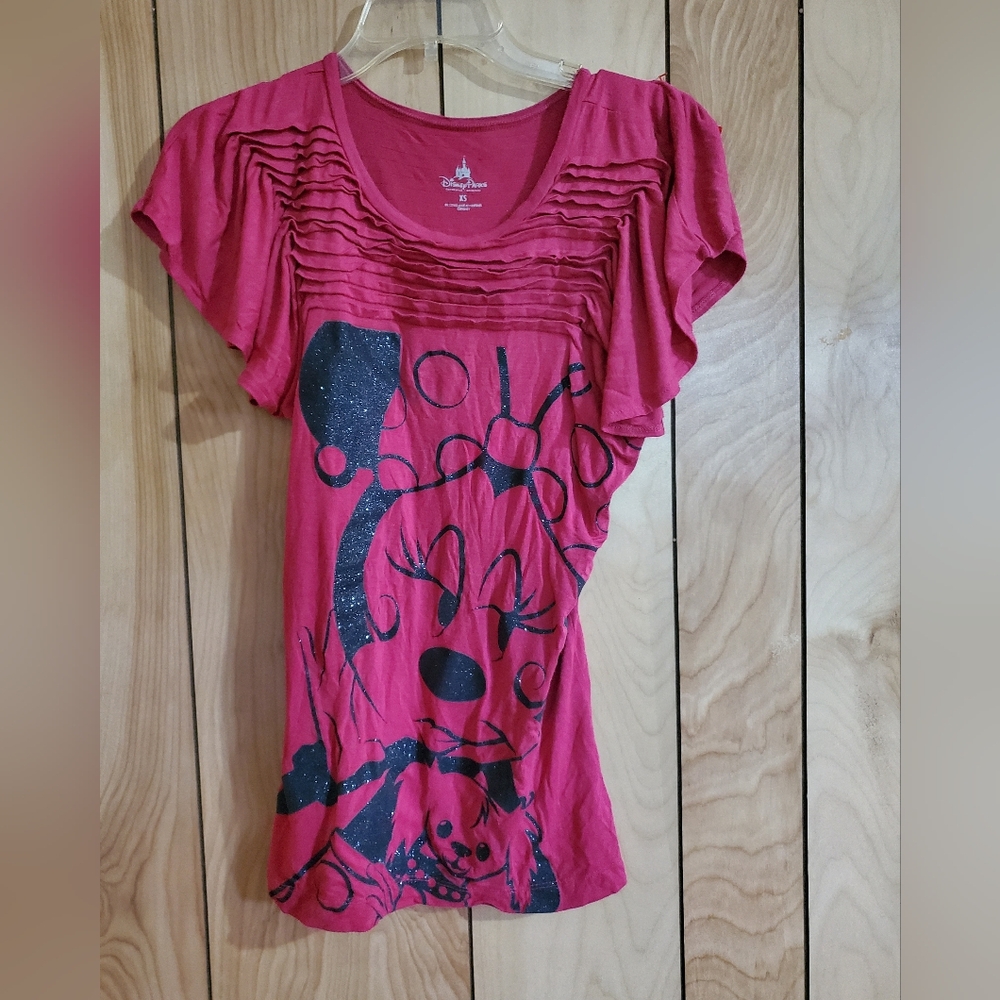 Disney Pink Pleated Graphic Short Sleeve Tee